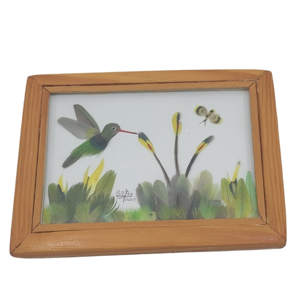 Original artist signed Hummingbird primitive framed artwork - Picture 1 of 11
